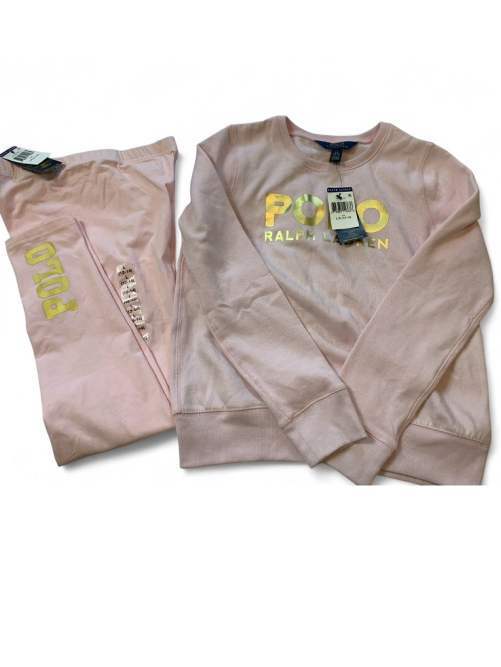 Polo by Ralph Lauren Girls' Pale Pink Sweatshirt & Joggers with Gold Logo